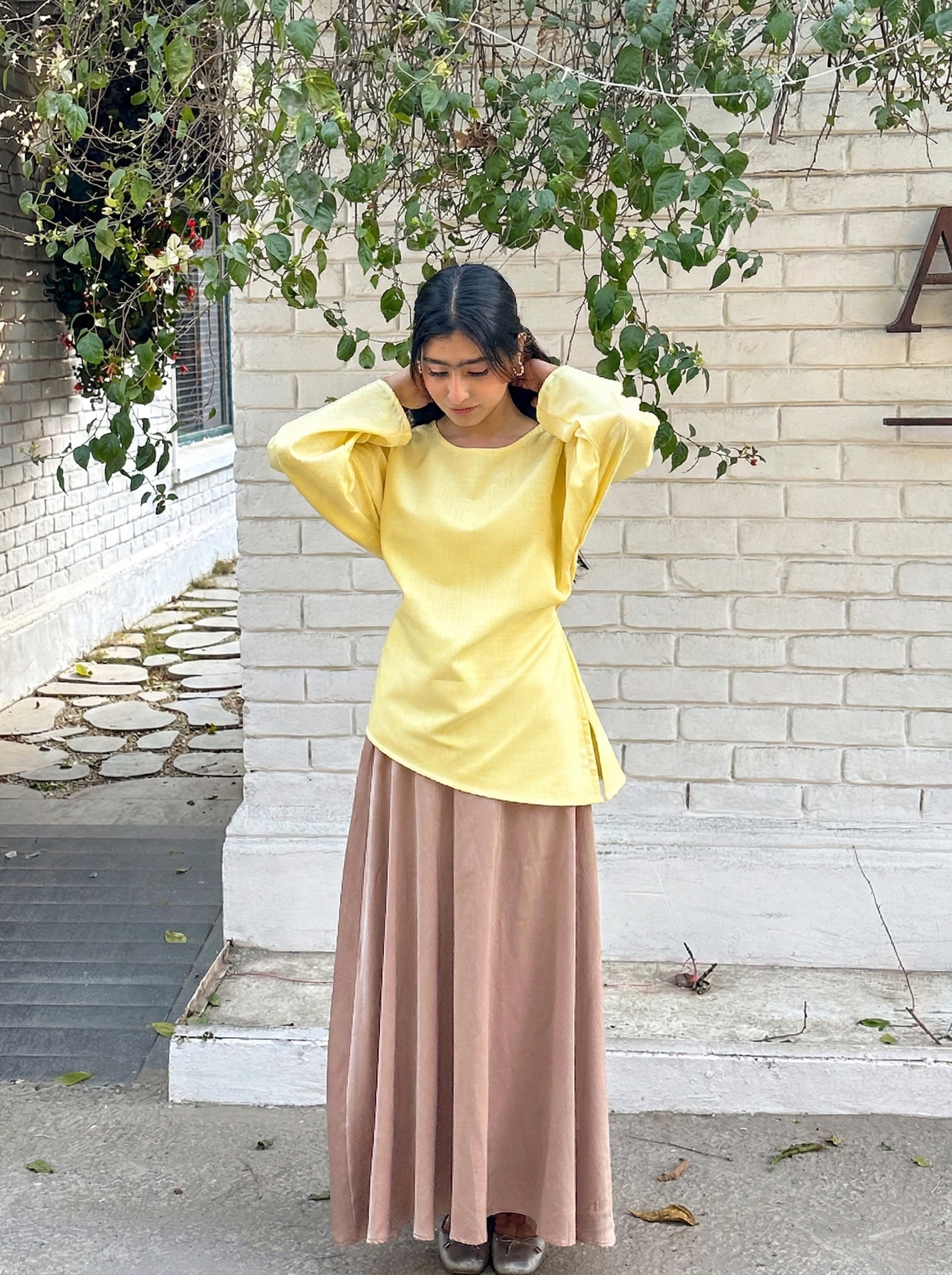 Butter Yellow Asymmetrical Top - Adjustable Drawstring